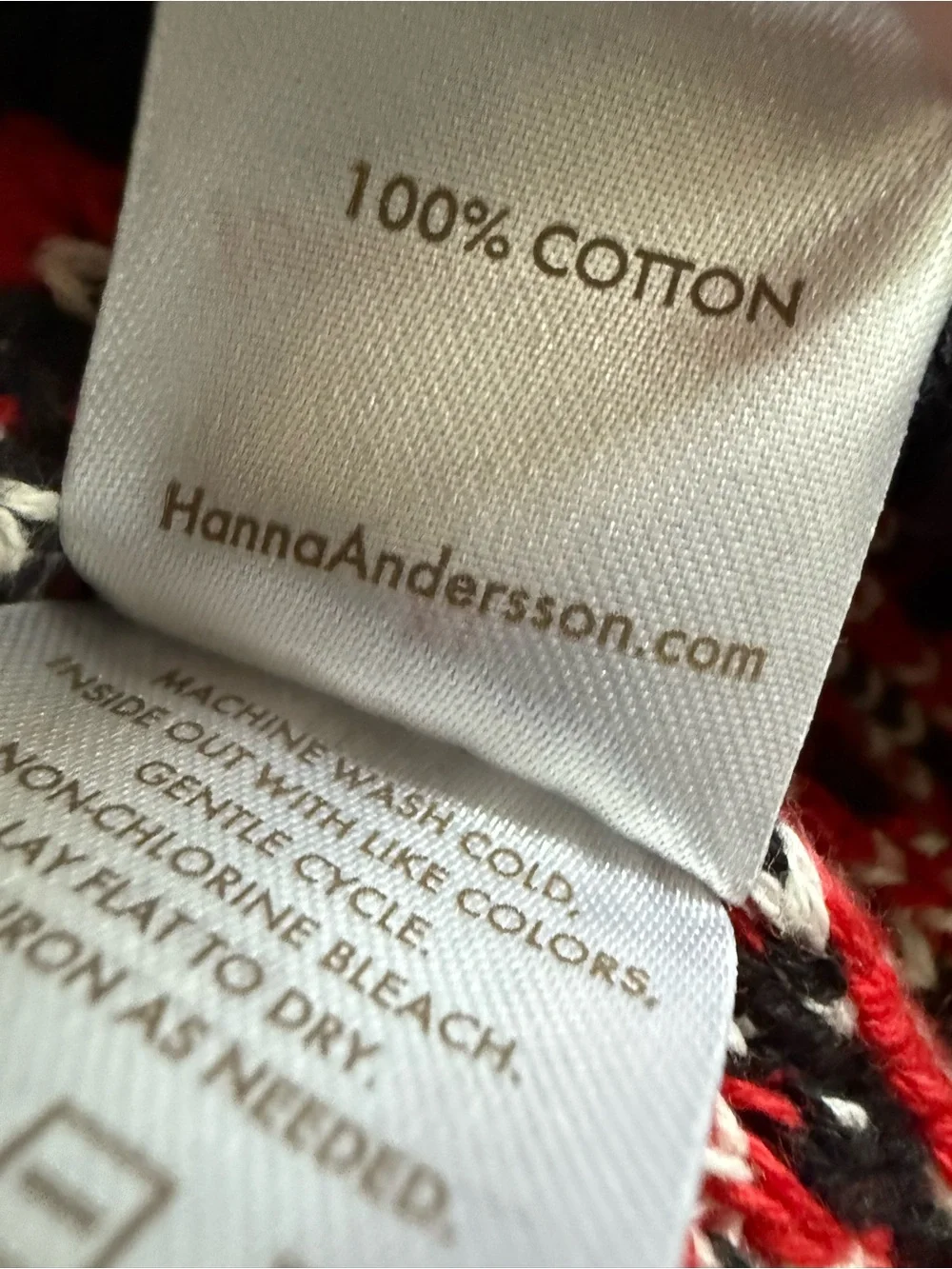 Hanna Andersson 100% Cotton Nordic Black Red White Fair Isle Pom Hat Adult XL